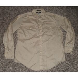 Mens Sz Medium Casual or Dress Tan Button Up Long Sleeve Vintage Shirt TOWNSLEY